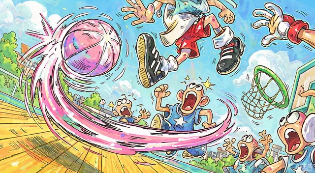 Basket Random - cartoon basketball flying toward the hoop in this chaotic physics game