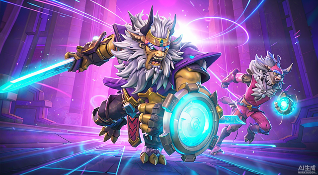 DUO Kjn - two characters charging forward together in a team action arena