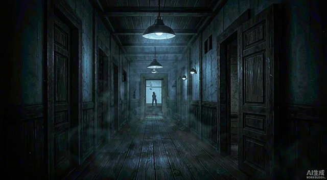 Horror Tale 2: Samantha - dark corridor with a distant figure in this psychological horror game