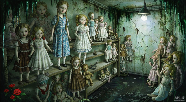 Spiderdoll - abandoned room filled with dusty dolls in this horror adventure game